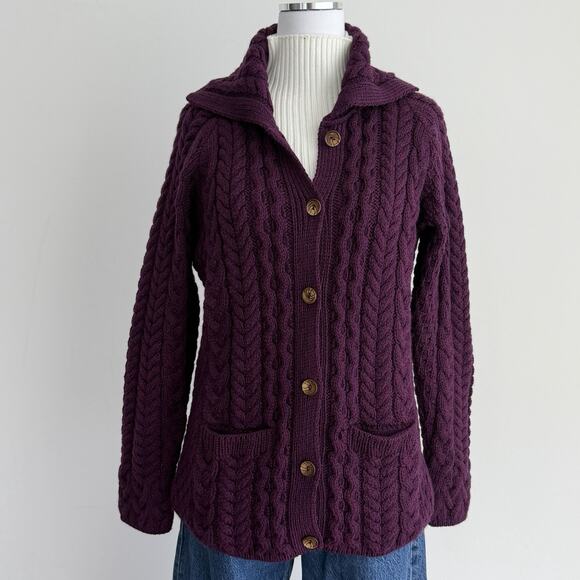 Aran Isles Sweater Womens Large Purple Irish Wool Cable Knit Fisherman Chunky - Picture 1 of 10